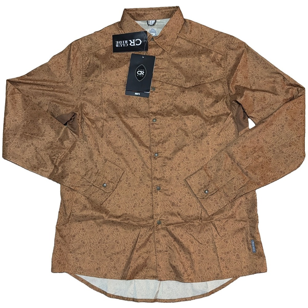 Club Ride Men's Medium Brown Sugar Clip Art Go Long Full Snap Bike Jersey NWT